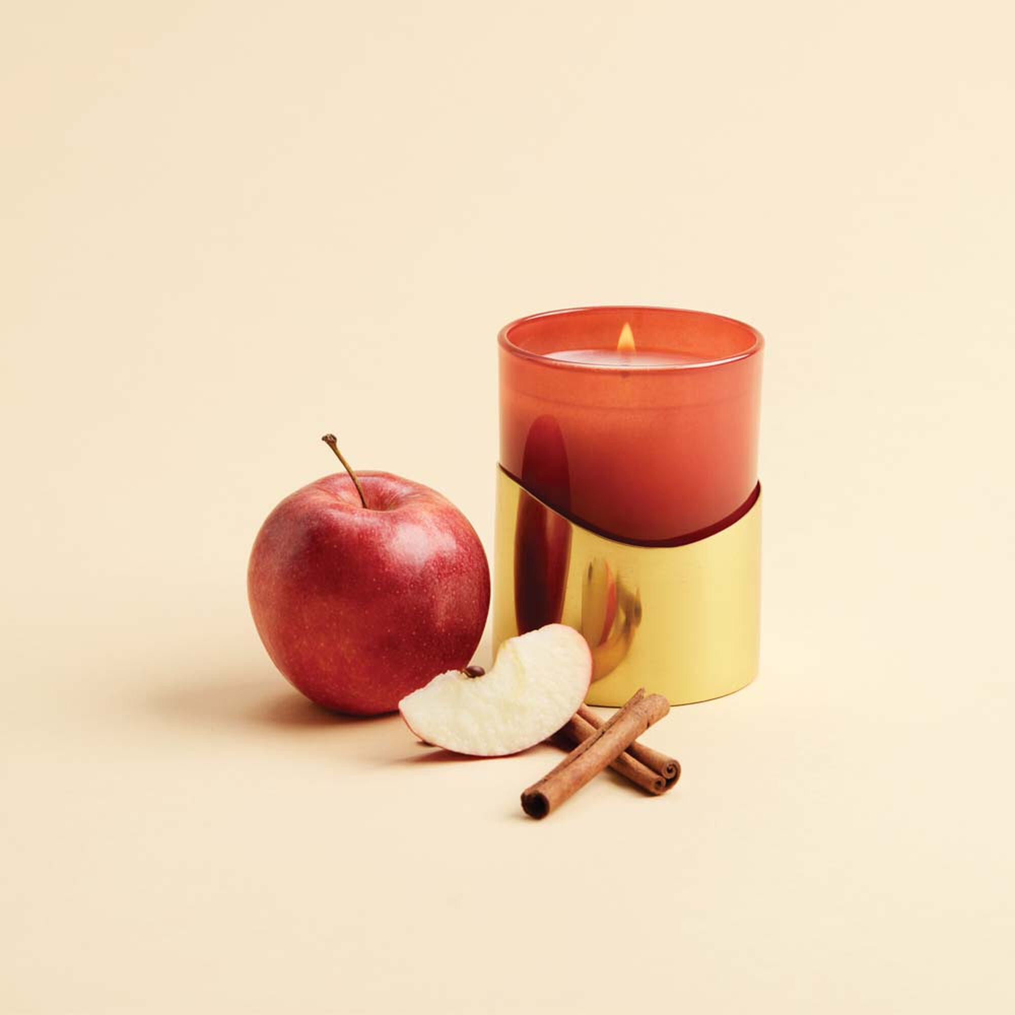 Thymes Simmered Cider Harvest Red Poured Candle with Gold Sleeve